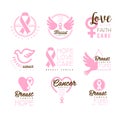 Breast Cancer Fund Set Of Colorful Promo Sign Design Templates In Pink Color With International Cancer Sickness Symbols Royalty Free Stock Photo