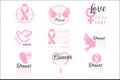 Breast Cancer Fund Set Of Colorful Promo Sign Design Templates In Pink Color With International Cancer Sickness Symbols Royalty Free Stock Photo