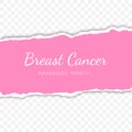 Breast cancer lettering on torn paper strip realistic illustration