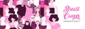 Breast cancer month banner of diverse pink women