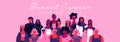 Breast cancer month banner of diverse pink women