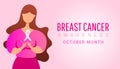 Breast Cancer October Awareness Month concept. A young girl holding a satin ribbon, which is a symbol of cancer awareness Royalty Free Stock Photo