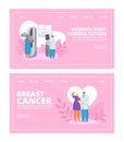 Breast cancer people awareness with female doctor checks up patient woman, mammological consultation banners set vector Royalty Free Stock Photo