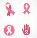 Breast cancer and pink ribbon set Royalty Free Stock Photo