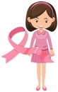 The breast cancer pink ribbon with woman character on white background Royalty Free Stock Photo