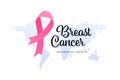 Breast cancer prevention concept. Vector flat illustration. Healthcare horizontal banner template. Pink ribbon symbol with text on