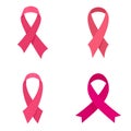 Breast cancer ribbon pink icons set, flat style