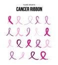 Breast cancer ribbon set in hand drawn style Royalty Free Stock Photo