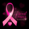 Breast cancer ribbons and heart awareness card background