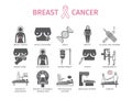 Breast Cancer. Symptoms, Causes, Treatment. Flat icons set. Vector signs for web graphics.