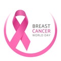 Breast cancer world day. Awareness pink silk ribbon of woman breast cancer. Medical campaign vector background