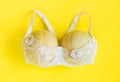 Breast enlargement concept, white bra with two melons Royalty Free Stock Photo