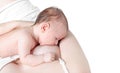 Breast-feeding, mother feeds the baby breast milk, natura Royalty Free Stock Photo