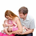 Breast feeding two little sisters twin girls Royalty Free Stock Photo