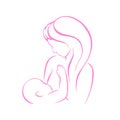 Breast feeding vector sign. Mother holding newborn baby in arms, abstract symbol of woman breastfeeding baby. Mother