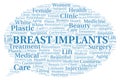 Breast Implants typography word cloud create with the text only. Type of plastic surgery Royalty Free Stock Photo