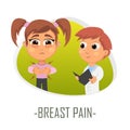Breast pain concept. Vector illustration.