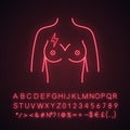 Breast pain neon light icon