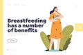 Breastfeeding benefits concept of landing page with mom feeding little newborn baby