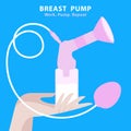 Breastfeeding. Breast pump in female hand. Breast pump to increase milk supply for breastfeeding mother. Work. Pump. Repeat. Woman