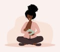 Breastfeeding concept. Young african mother nursing newborn baby. Natural feeding, happy motherhood. Vector illustration Royalty Free Stock Photo