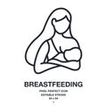 Breastfeeding editable stroke outline icon isolated on white background vector illustration. Pixel perfect. 64 x 64