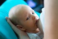 Mother breast breastfeeding hungry baby boy Royalty Free Stock Photo