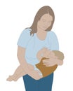 Breastfeeding illustration, caring mother feeding baby. Lactation concept on white background