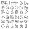 Breastfeeding line icon set, women health symbols set collection or vector sketches. Baby care signs set for computer Royalty Free Stock Photo