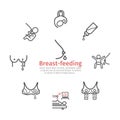 Breastfeeding banner, line icons set. lactating mother infographic. Vector signs for web graphics.