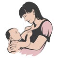 Breastfeeding mother, baby feeding breast milk, breastfeeding logo