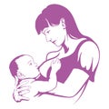 Breastfeeding mother, baby feeding breast milk, breastfeeding logo