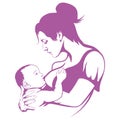 Breastfeeding mother, baby feeding breast milk, breastfeeding logo