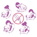 Breastfeeding mother, baby feeding breast milk, breastfeeding logo