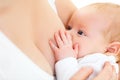 Breastfeeding. mother holding newborn in embrace and breastfeed Royalty Free Stock Photo