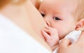 Breastfeeding. mother holding newborn in embrace and breastfeed Royalty Free Stock Photo