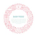 Breastfeeding poster template. Vector line illustration of breast feeding, baby infant food. Nursery element: breast pump, woman,