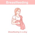 Breastfeeding in sling. Mother and ew baby together.