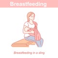 Breastfeeding in sling. Mother and ew baby together. Royalty Free Stock Photo