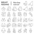 Breastfeeding thin line icon set, women health symbols set collection or vector sketches. Baby care signs set for Royalty Free Stock Photo