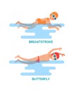 Breaststroke Butterfly Styles Vector Illustration