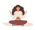 Breath awareness yoga exercise. Woman practicing belly breathing for good relaxation. Meditation for body, mind and