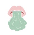 Breath design concept. Open mouth with steam.Bad breath icon in flat style.Cavity oral mouth. Outline vector