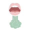 Breath design concept. Open mouth with steam.Fresh breath icon in flat style.Cavity oral mouth. vector cartoon style.