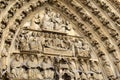 Breath-taking detail in stone carvings of apostles over doors, Notre Dame Cathedral,Paris,France,2016