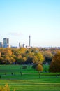 Breath-taking panoramic scenic view of London cityscape seen from beautiful Primrose Hill in St Regents park