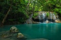 Breathaking green and clean waterfall in deep forest, Erawan`s