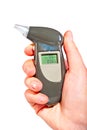 Breathalyzer in female hand showing drunkenness Royalty Free Stock Photo