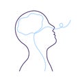 Breathing exercise, deep breath through nose for benefit and useful work brain. Art line drawing. Healthy yoga and