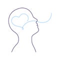 Breathing exercise, deep breath throught nose for good work brain. Healthy yoga and relaxation. Vector outline